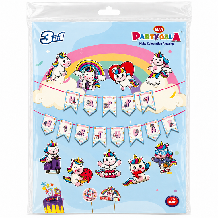 PARTTYHUB RAINBOW UNICORN BIRTHDAY DECOR KIT | RUN | PACK 1