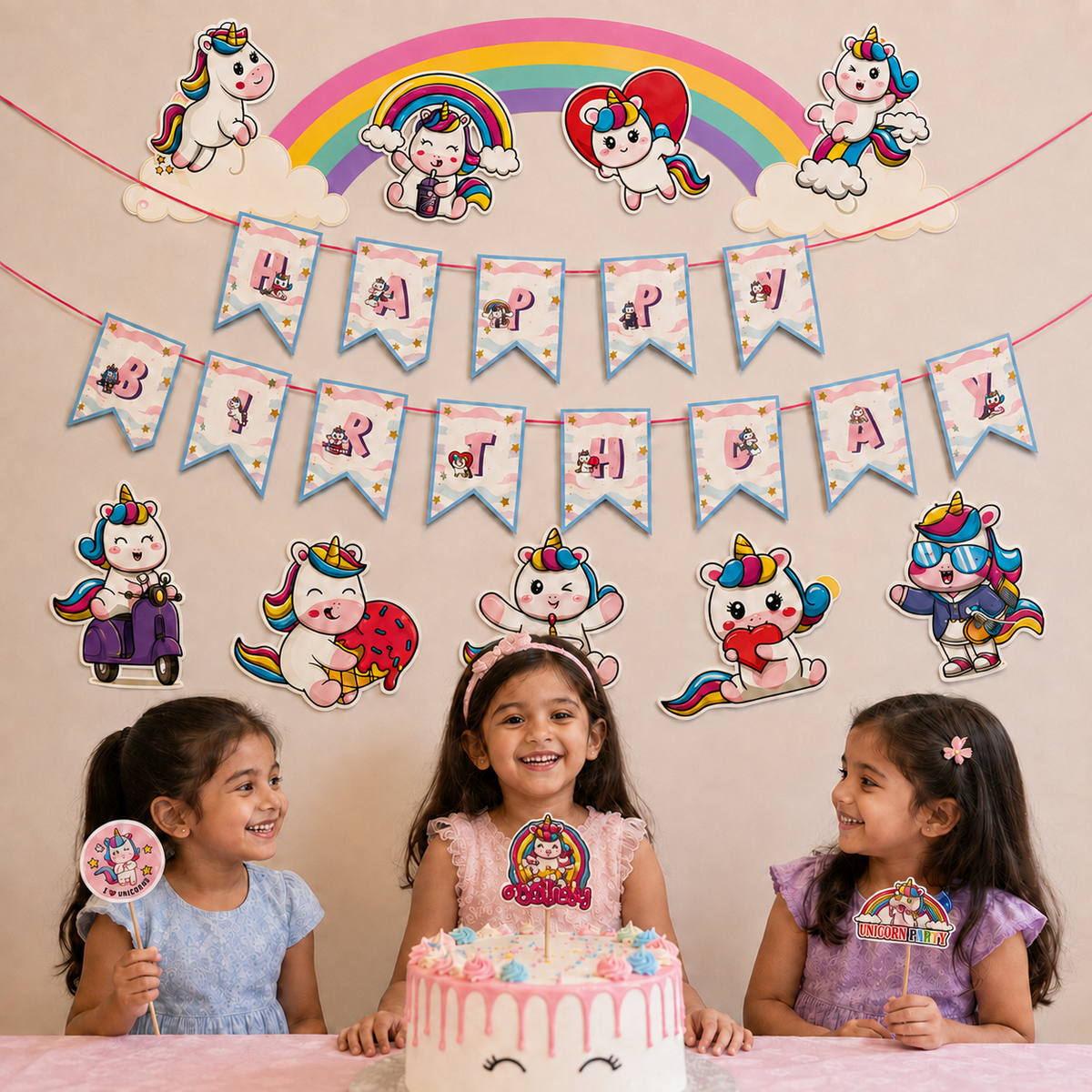 PARTTYHUB RAINBOW UNICORN BIRTHDAY DECOR KIT | RUN | PACK 1