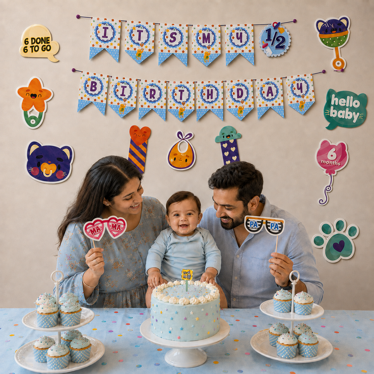 PARTTYHUB BABY BOY HALF BIRTHDAY DECOR KIT | BBH | PACK 1