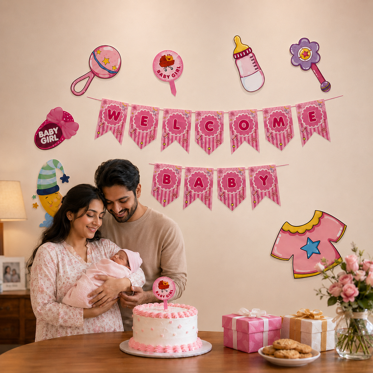 PARTTYHUB PINK BABY SHOWER CELEBRATION DECOR KIT | PBS | PACK 1