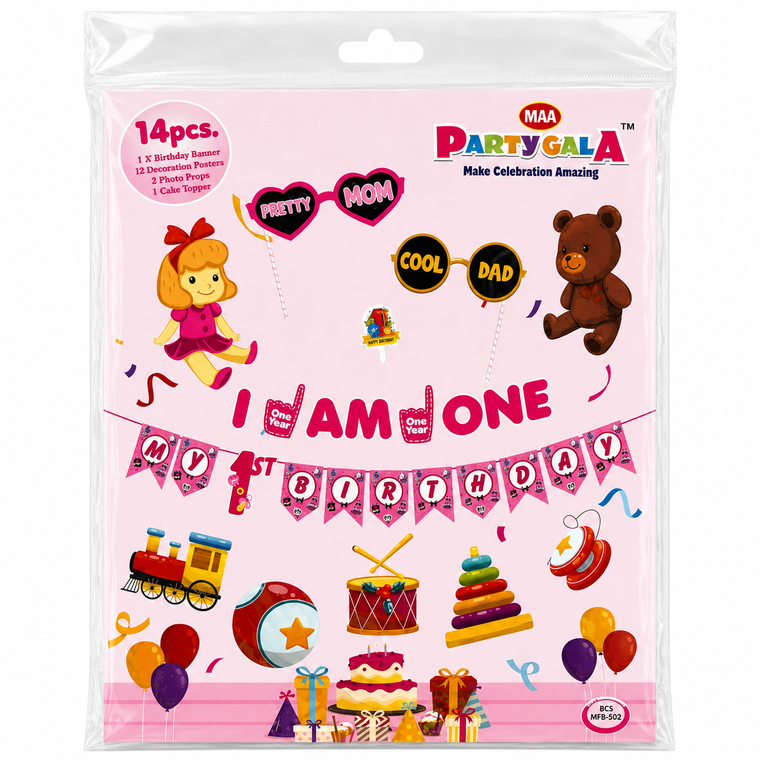 PARTTYHUB ONE & FUN BIRTHDAY PARTY DECOR KIT | OFU | PACK 1