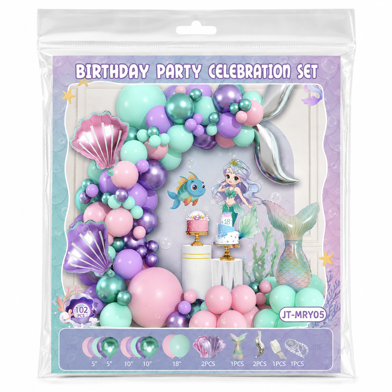 Parttyhub Mermaid Fantasy Metallic Balloon Set | MFM | Pack 1