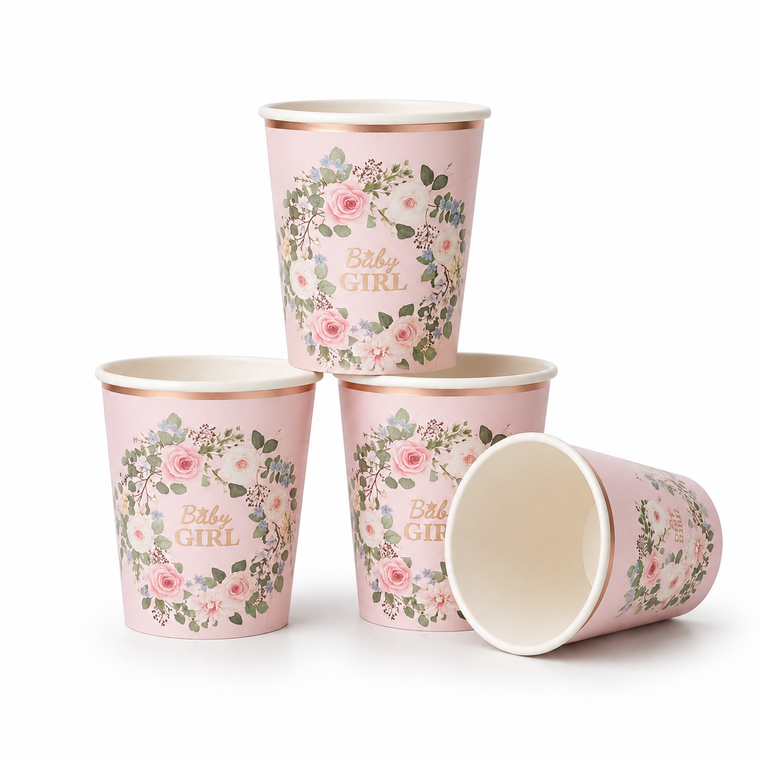 Parttyhub baby girl floral party cups | BGRL | Pack 8