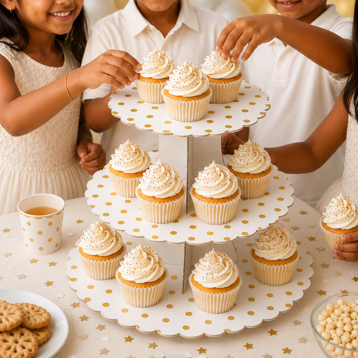 ParttyHub Classic Cupcake Stands- Gold Polka Dots | DRS | Pack 1