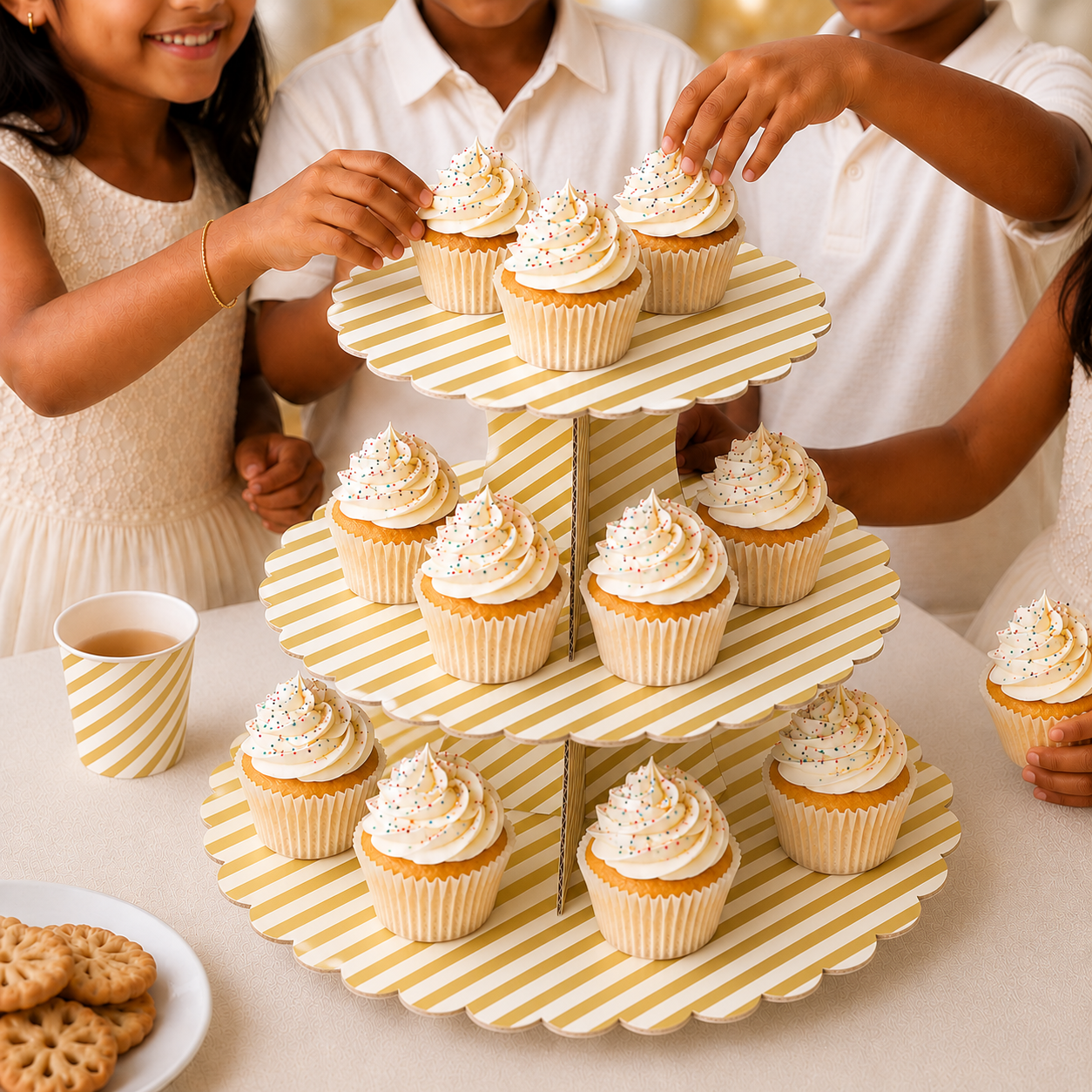 ParttyHub Classic Cupcake Stands- Gold Stripes | CANSTR | Pack 1