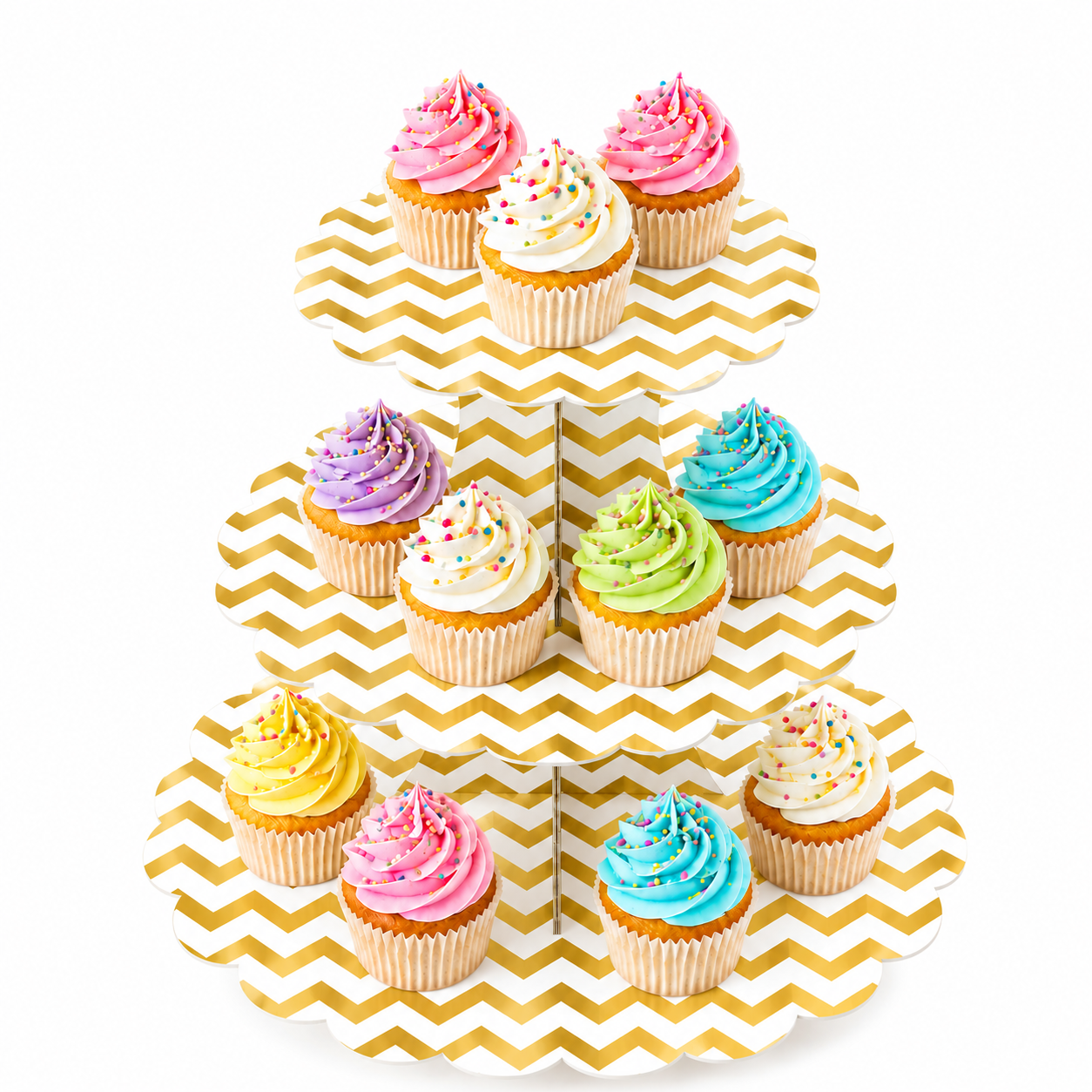 ParttyHub Classic Cupcake Stands- Gold Zigzag Lines | ZGZGL | Pack 1