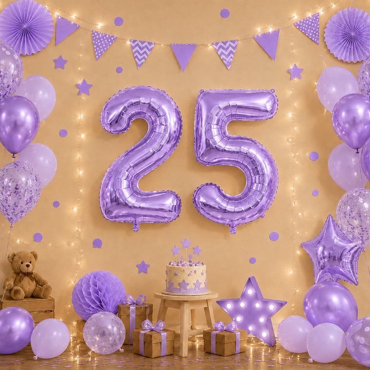 Parttyhub Foil Number Birthday Balloons - 16, 32, 40 Inches - Lightpurple | BDAY | Pack 1