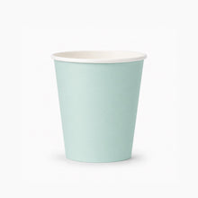 A single paper cup in a light mint green color with a white interior, shown on a clean white background.