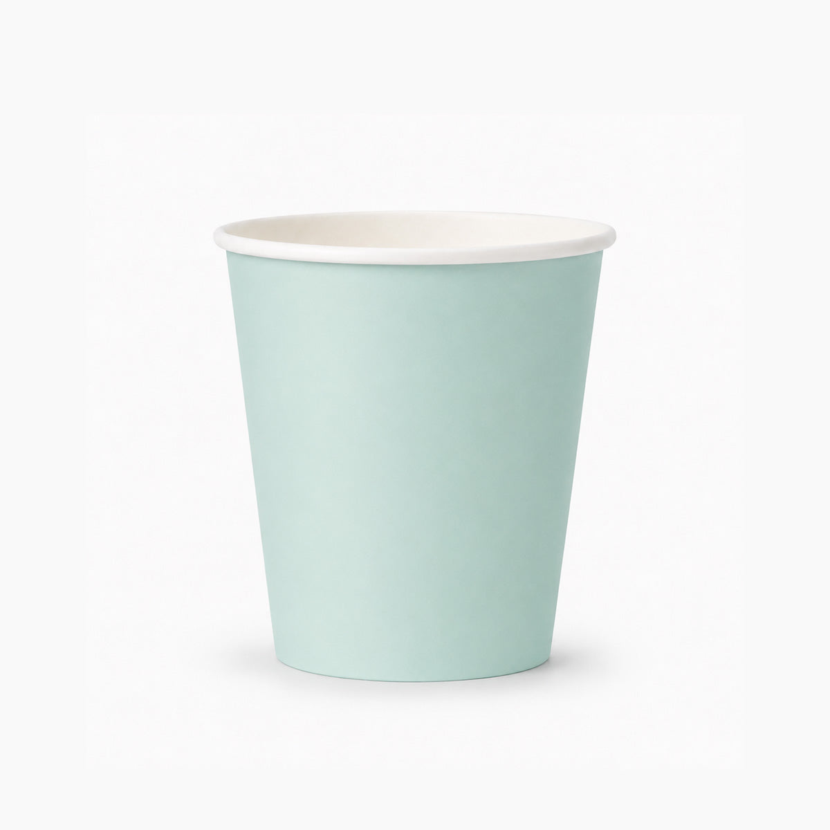 A single paper cup in a light mint green color with a white interior, shown on a clean white background.