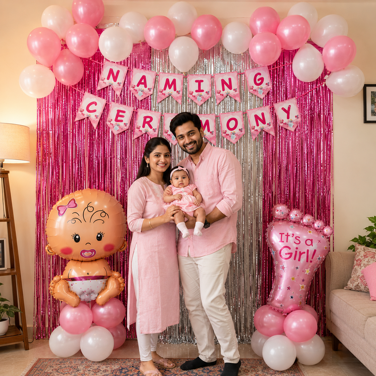 PARTTYHUB NAMING CEREMONY PARTY COMBO SET- PINK | NPI | PACK 1
