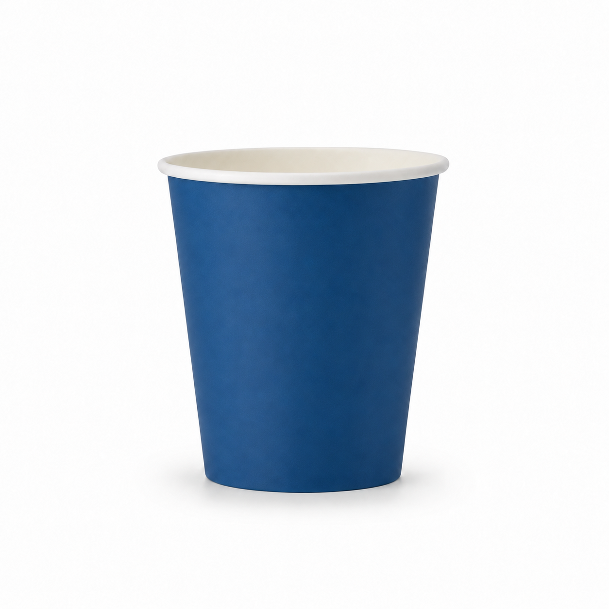 A single blue paper cup with a white interior, shown on a clean white background.