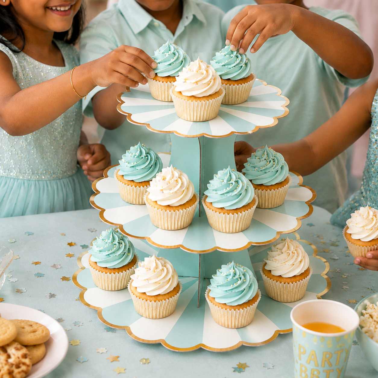 ParttyHub Cabana Striped Cake Stand- Pastel Green | CANSTR | Pack 1
