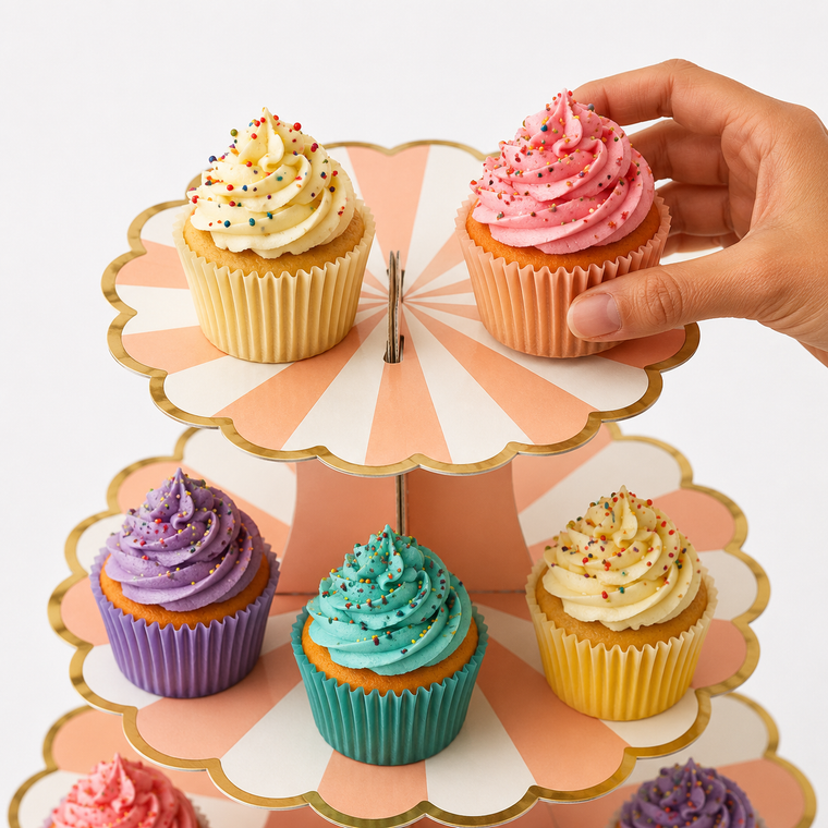 ParttyHub Cabana Striped Cake Stand- Peach | CANSTR | Pack 1