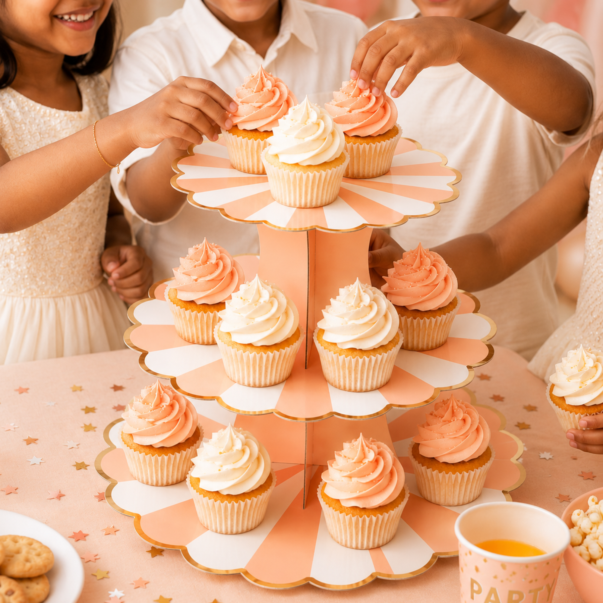 ParttyHub Cabana Striped Cake Stand- Peach | CANSTR | Pack 1