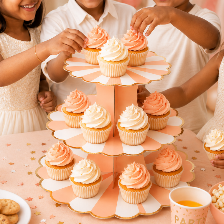 ParttyHub Cabana Striped Cake Stand- Peach | CANSTR | Pack 1