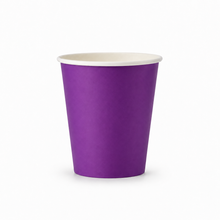 A purple paper cup with a white interior, shown on a clean white background.