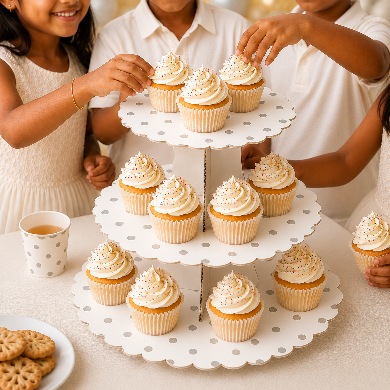 ParttyHub Classic Cupcake Stands- Silver Polka Dots | DRS | Pack 1