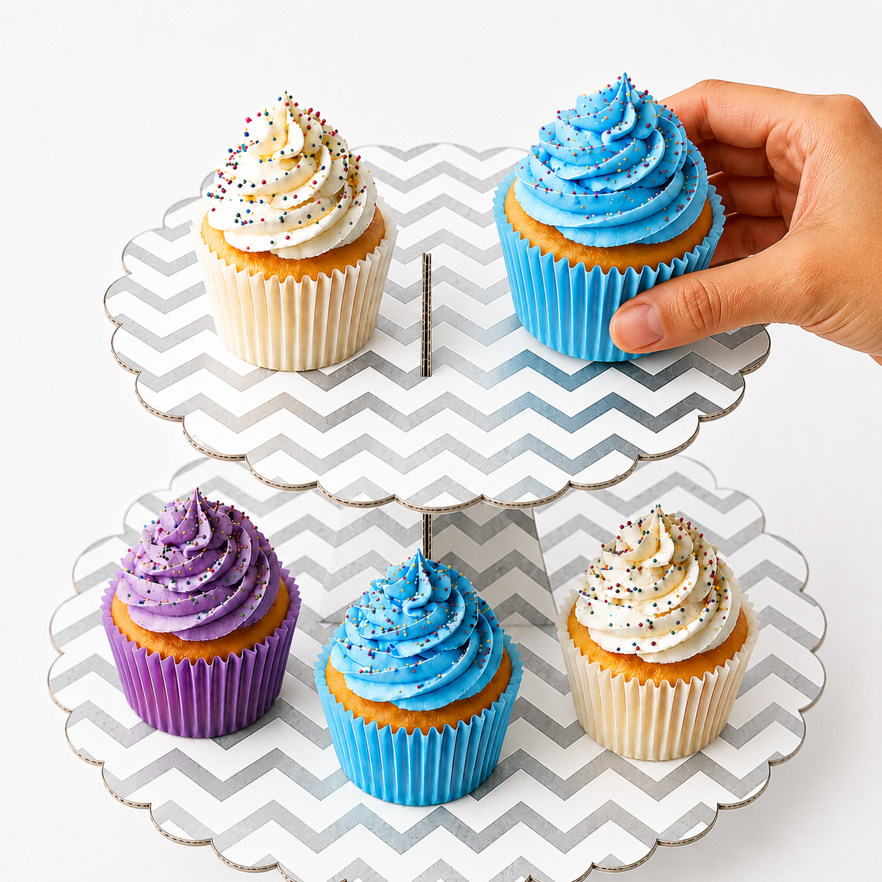 ParttyHub Classic Cupcake Stands- Silver Zigzag Lines | ZGZGL | Pack 1