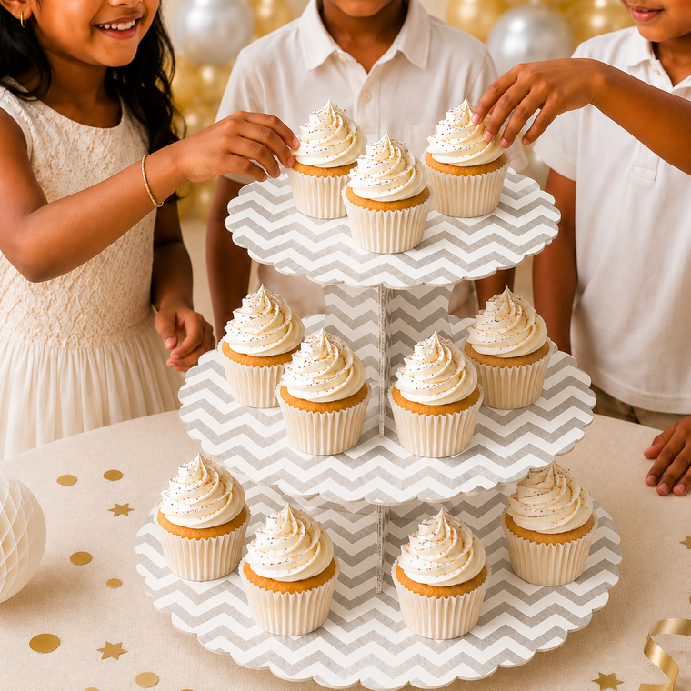 ParttyHub Classic Cupcake Stands- Silver Zigzag Lines | ZGZGL | Pack 1