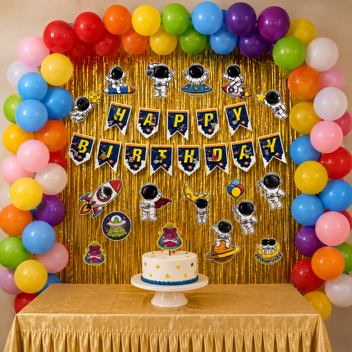 PARTTYHUB SPACE ADVENTURER BIRTHDAY PARTY DECOR KIT- GOLD | SAG | PACK 1