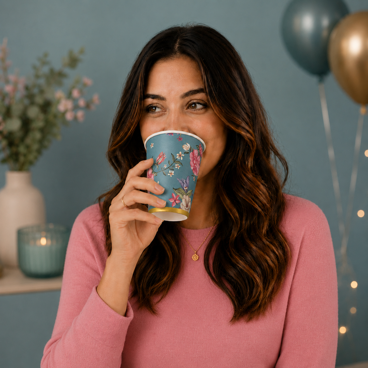 Parttyhub tropical floral party cups | TF | Pack 8