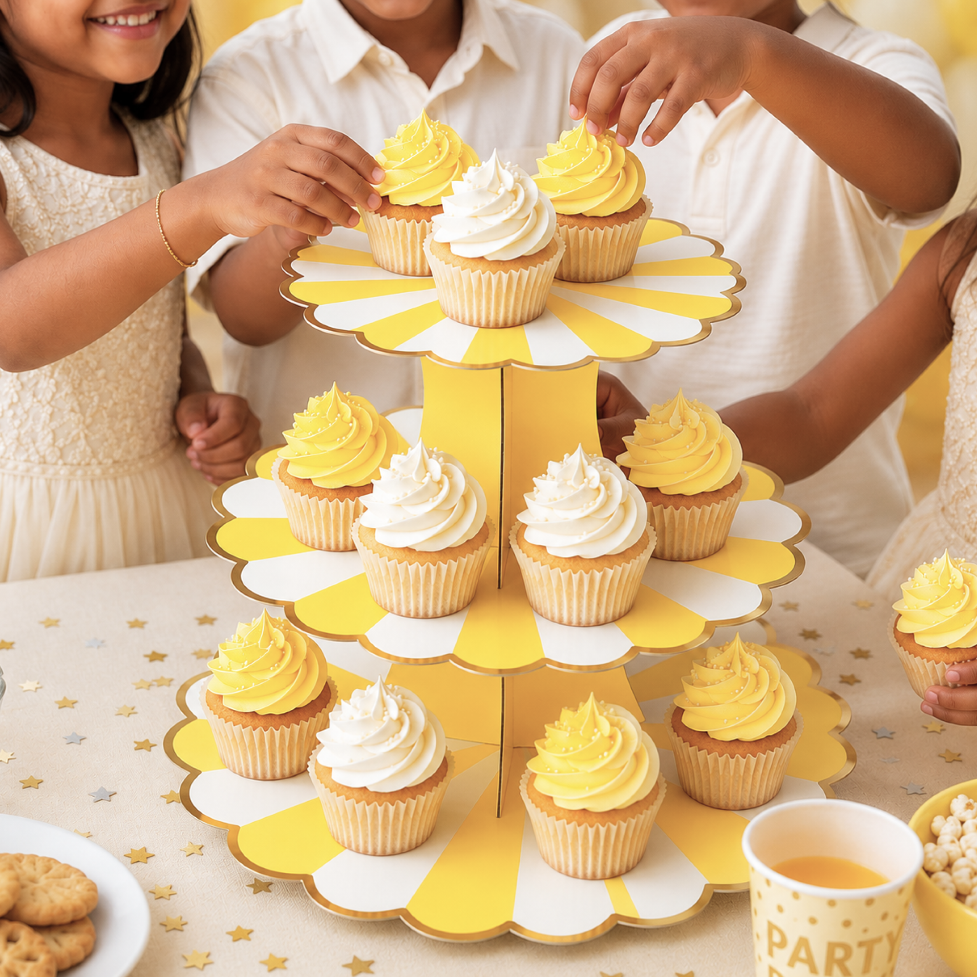 ParttyHub Cabana Striped Cake Stand- Yellow | CANSTR | Pack 1