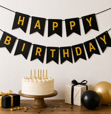 Parttyhub Metallic Happy Birthday Banner Black | BDAY | Pack 1