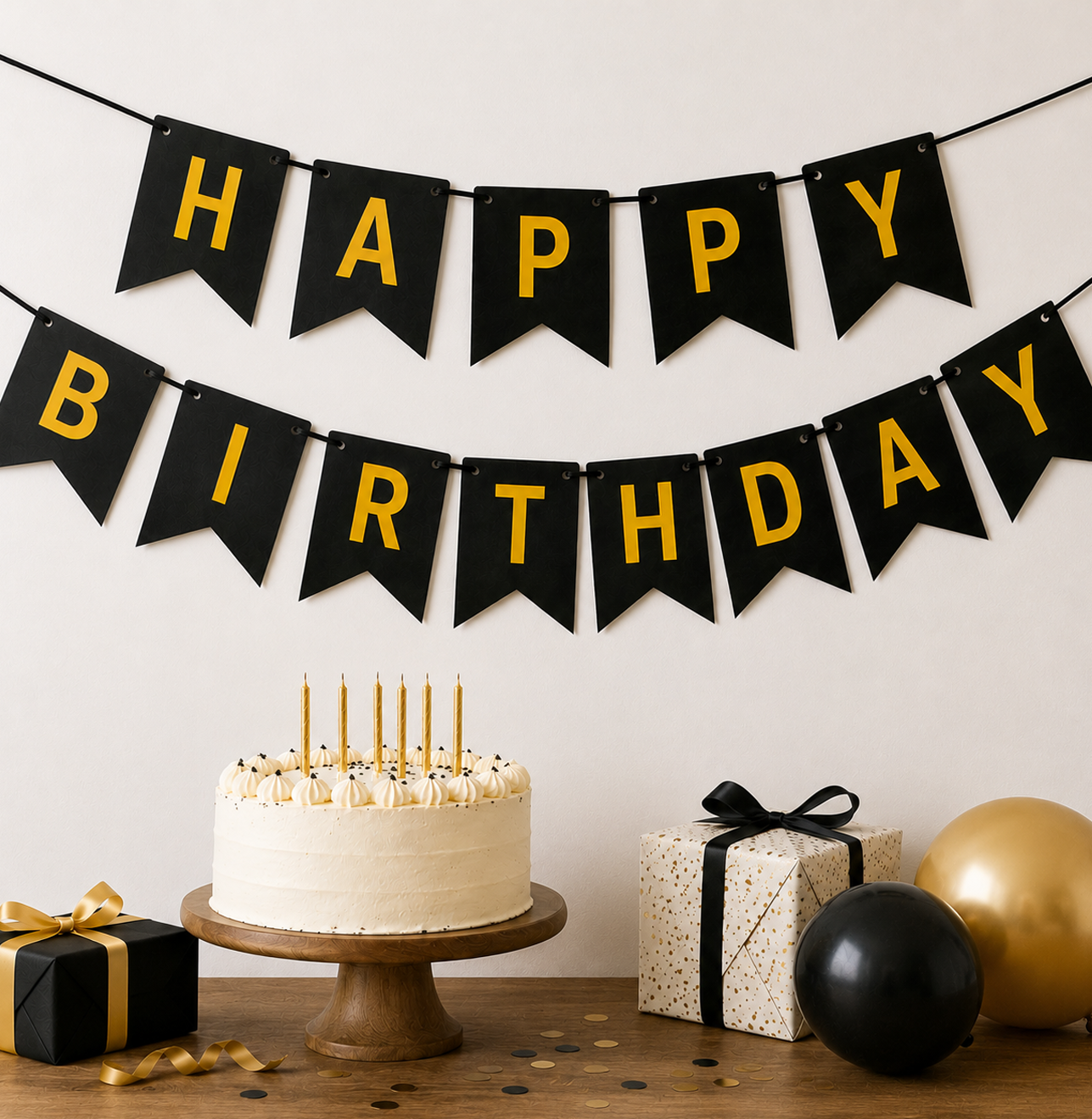 Parttyhub Metallic Happy Birthday Banner Black | BDAY | Pack 1