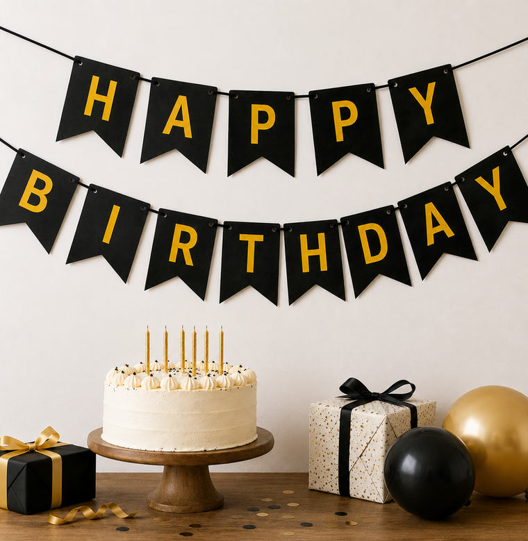Parttyhub Metallic Happy Birthday Banner Black | BDAY | Pack 1