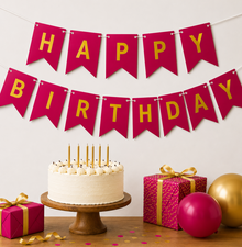 Parttyhub Metallic Happy Birthday Banner Pink | BDAY | Pack 1