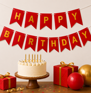 Parttyhub Metallic Happy Birthday Banner Red | BDAY | Pack 1