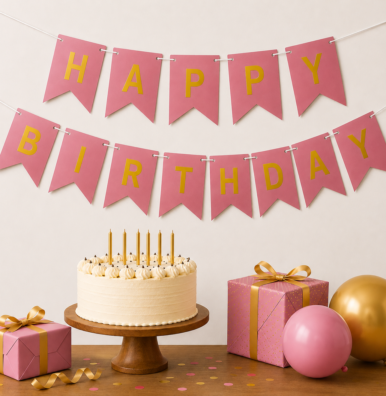Parttyhub Metallic Happy Birthday Banner Rose Pink | BDAY | Pack 1