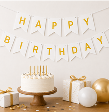 Parttyhub Metallic Happy Birthday Banner White | BDAY | Pack 1