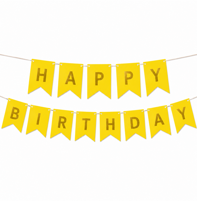 Parttyhub Metallic Happy Birthday Banner Yellow | BDAY | Pack 1