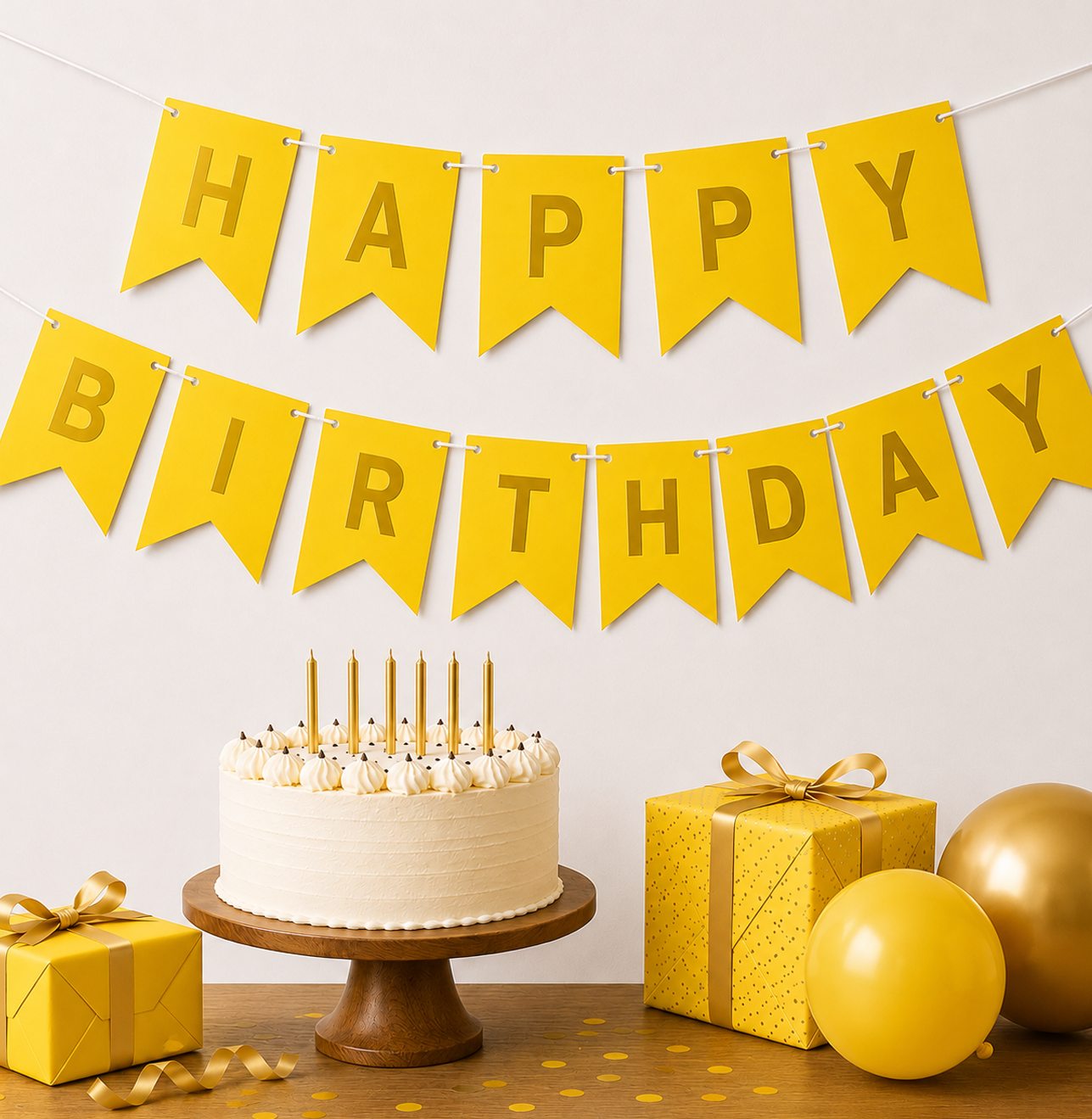 Parttyhub Metallic Happy Birthday Banner Yellow | BDAY | Pack 1