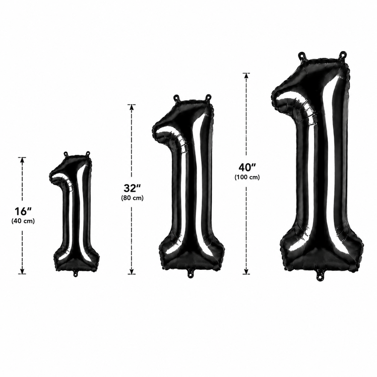 Parttyhub Foil Number Birthday Balloons - 16, 32, 40 Inches - Black | BDAY | Pack 1