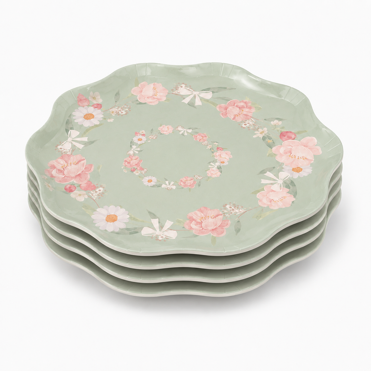Parttyhub mint floral dinner plates | MFL | Pack 8