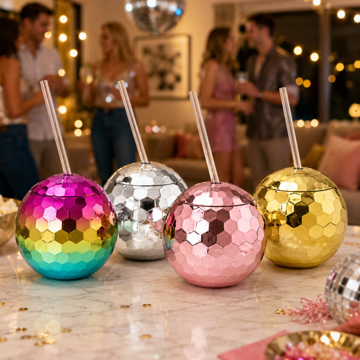 Parttyhub Disco Sparkling Drinking Cups With Straws | DSCO | Pack 1