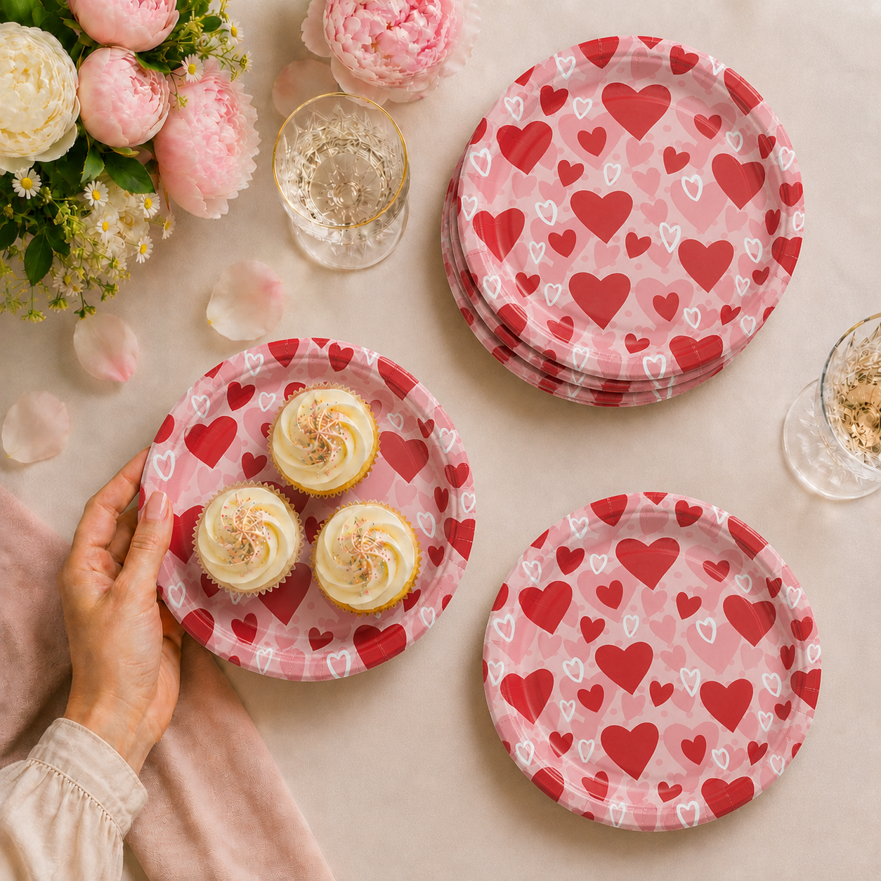 Parttyhub red hearts dessert plates | RH | Pack 8