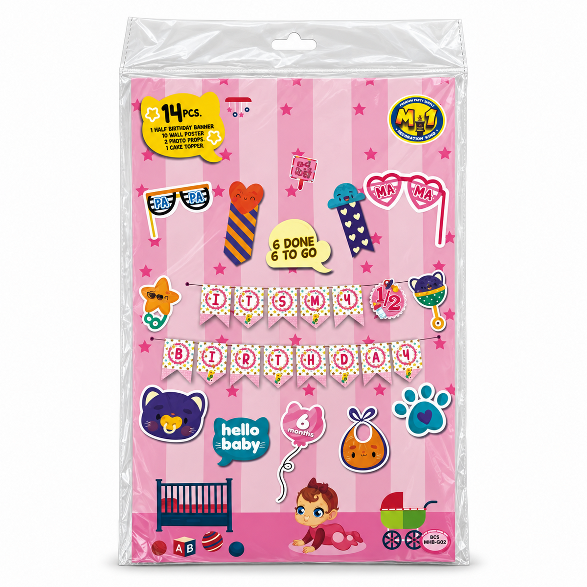 PARTTYHUB HALF BIRTHDAY COMBO SET- PINK | HAF | PACK 1