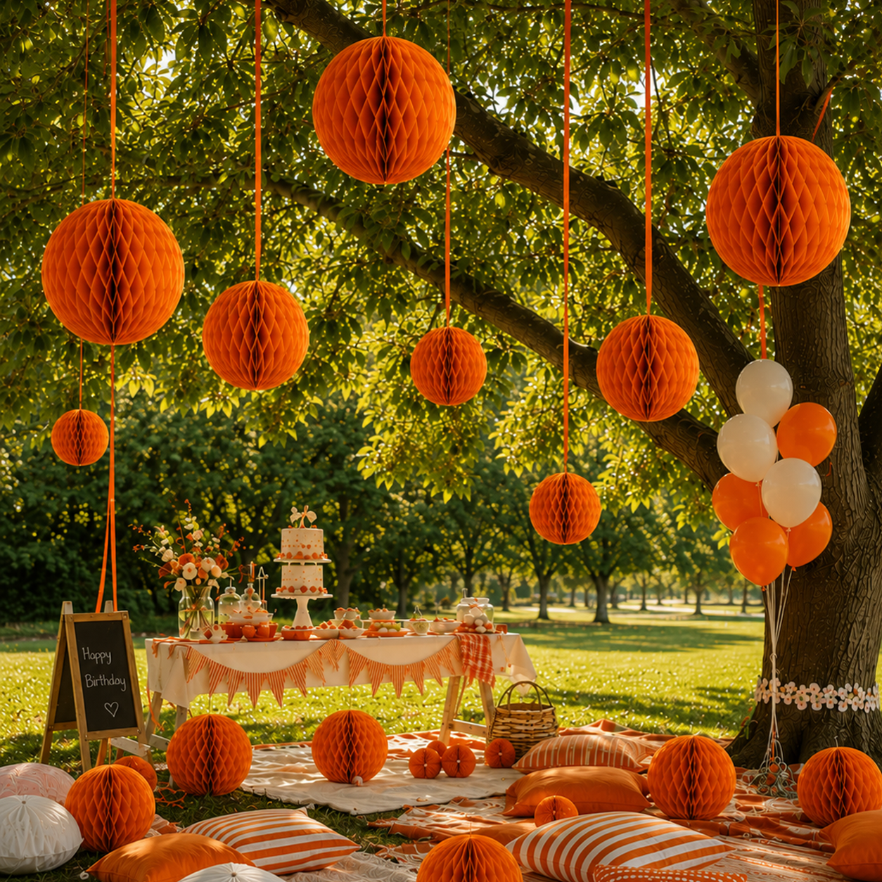 Parttyhub Honeycomb Hanging Balls - Orange | FEST | Pack 1