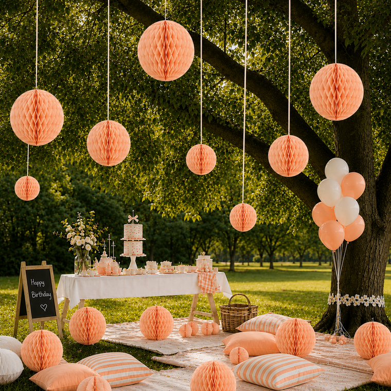 Parttyhub Honeycomb Hanging Balls - Peach | FEST | Pack 1
