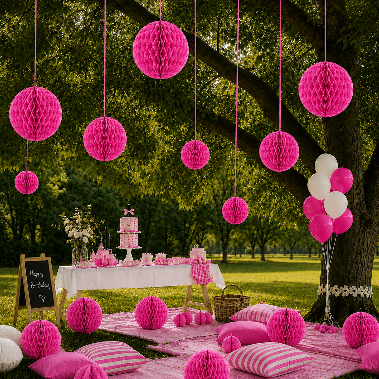 Parttyhub Honeycomb Hanging Balls - Pink | FEST | Pack 1