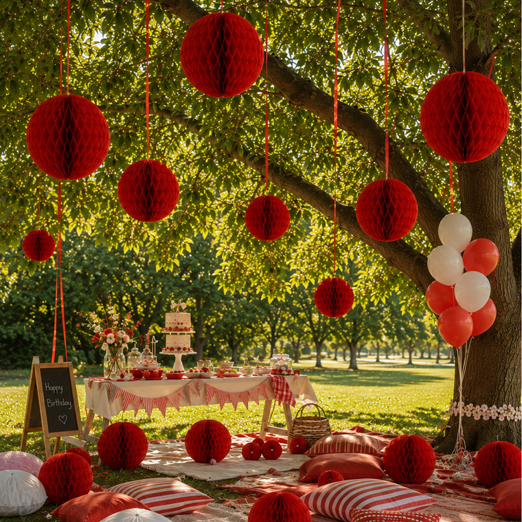 Parttyhub Honeycomb Hanging Balls - Red | FEST | Pack 1