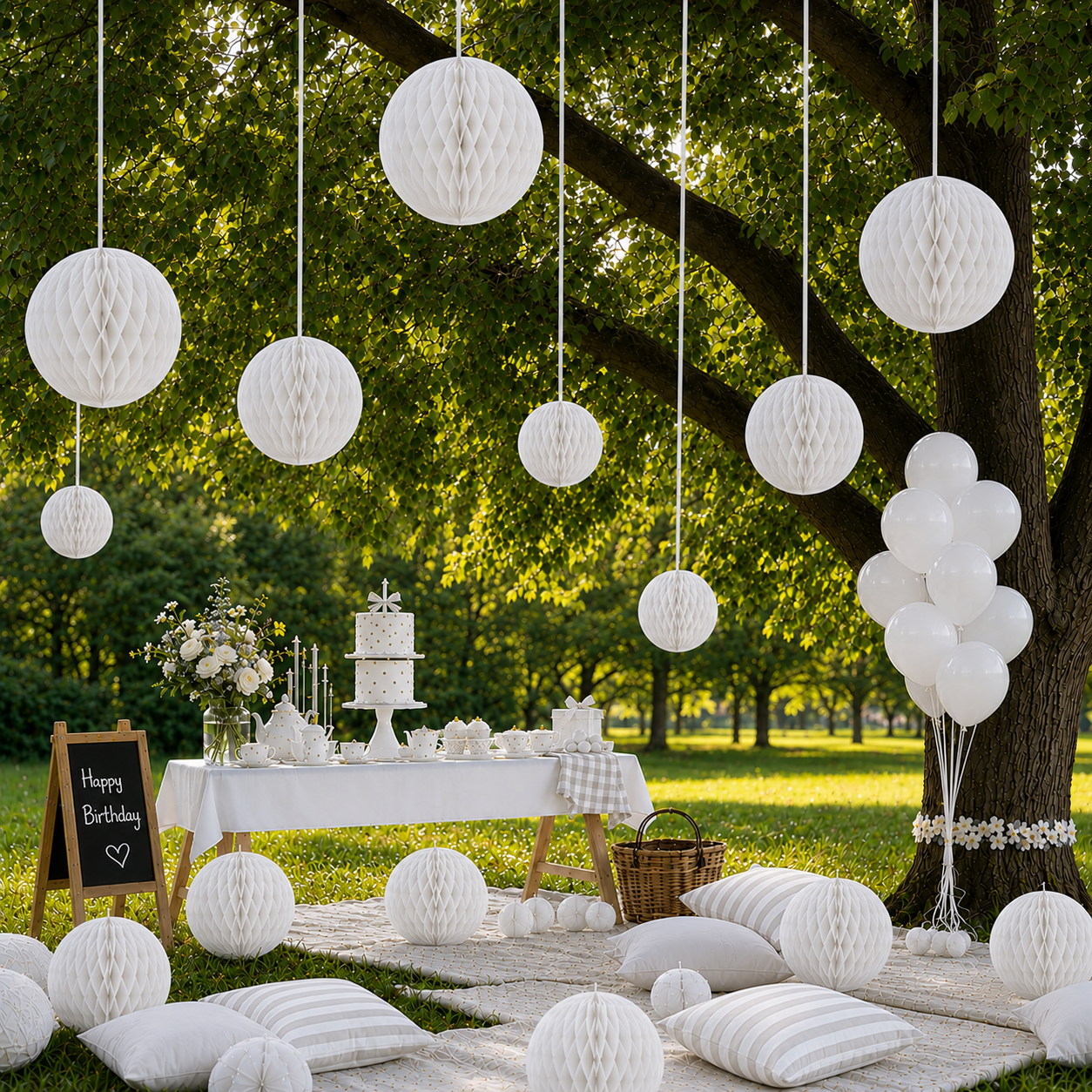 Parttyhub Honeycomb Hanging Balls - White | FEST | Pack 1