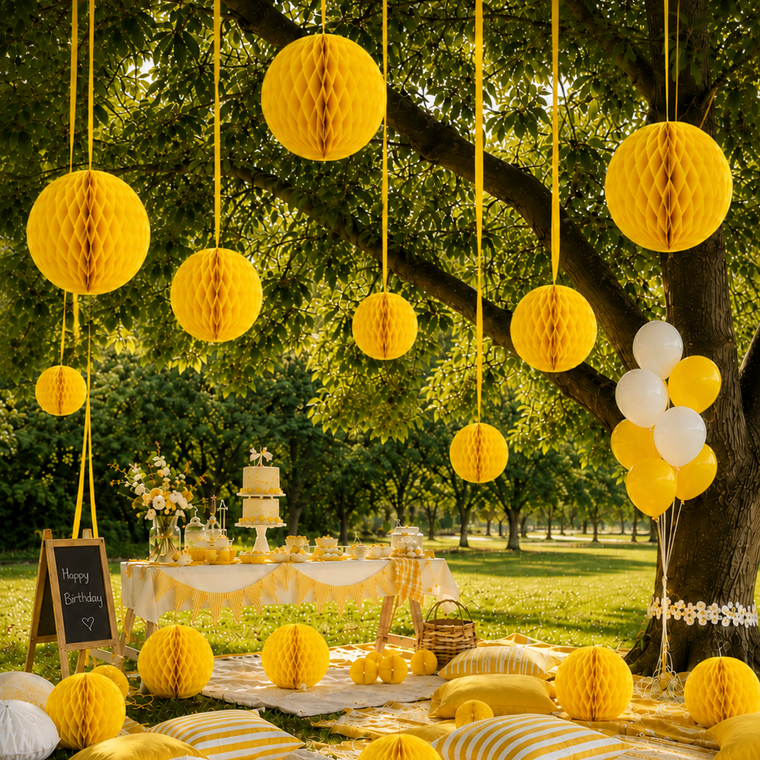 Parttyhub Honeycomb Hanging Balls - Yellow | FEST | Pack 1