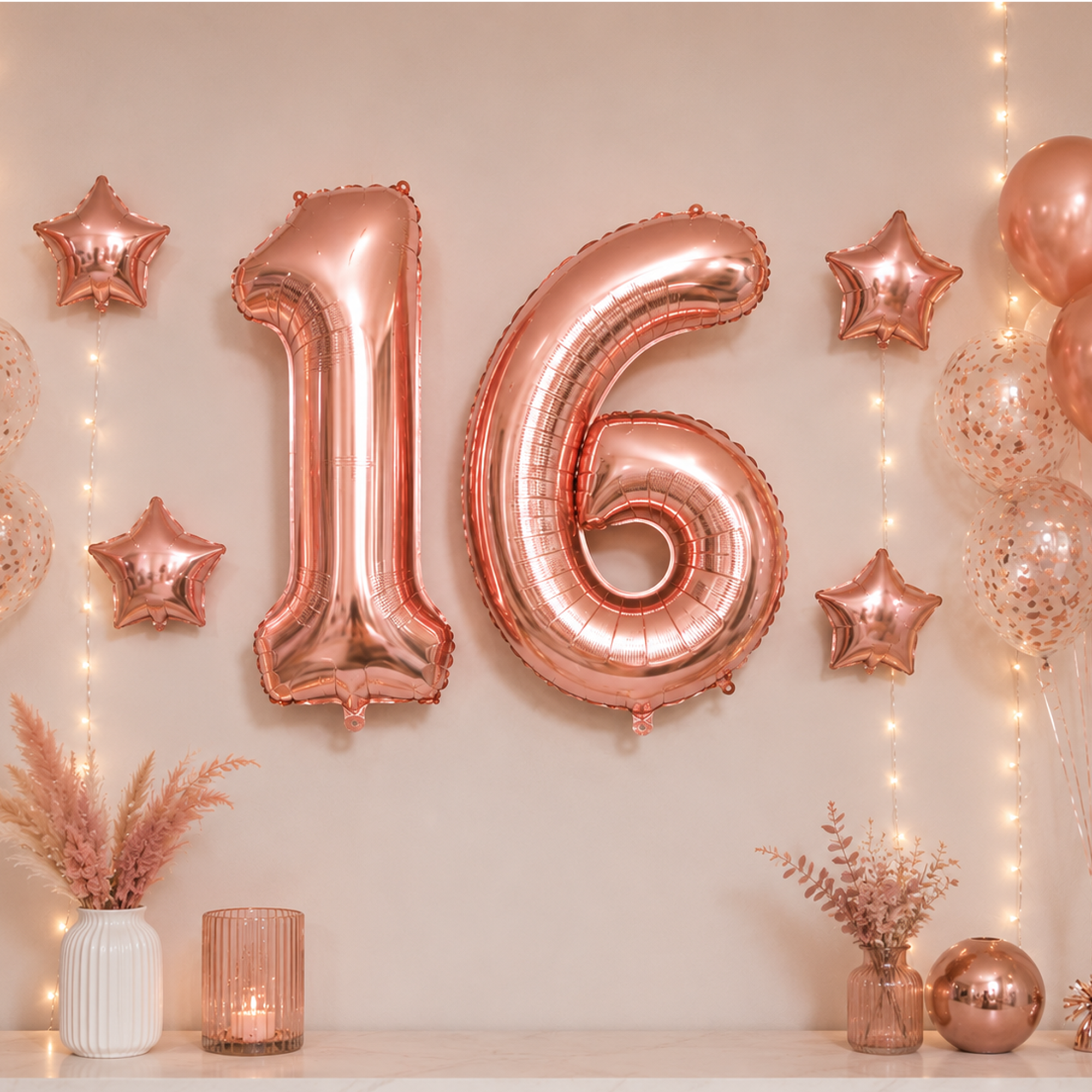 Parttyhub Foil Number Birthday Balloons - 16, 32, 40 Inches - Rosegold | BDAY | Pack 1