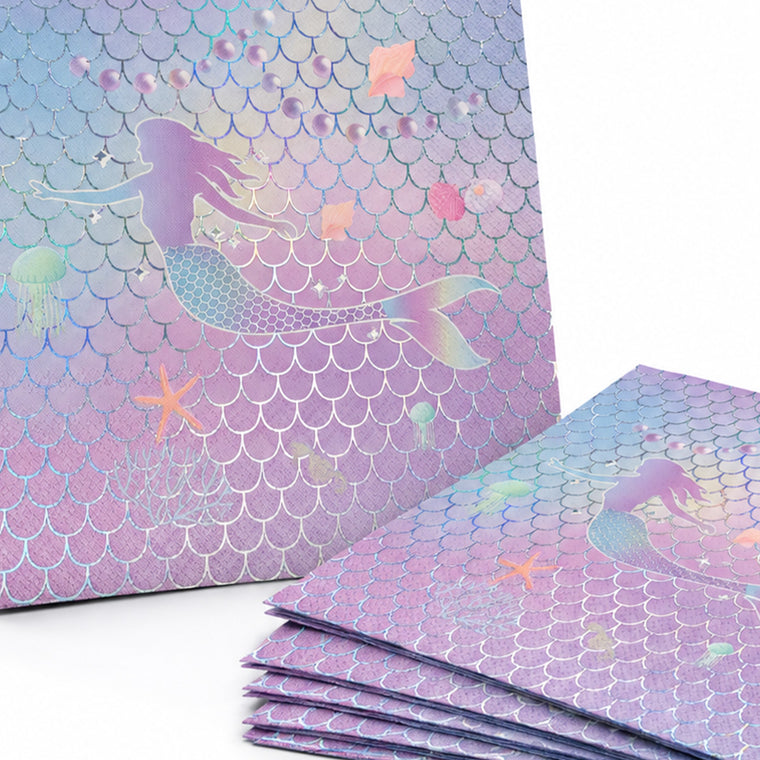 Parttyhub iridescent mermaid napkins | MRMID | Pack 16