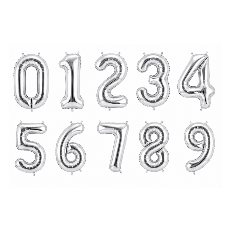 Parttyhub Foil Number Birthday Balloons - 16, 32, 40 Inches - Silver | BDAY | Pack 1