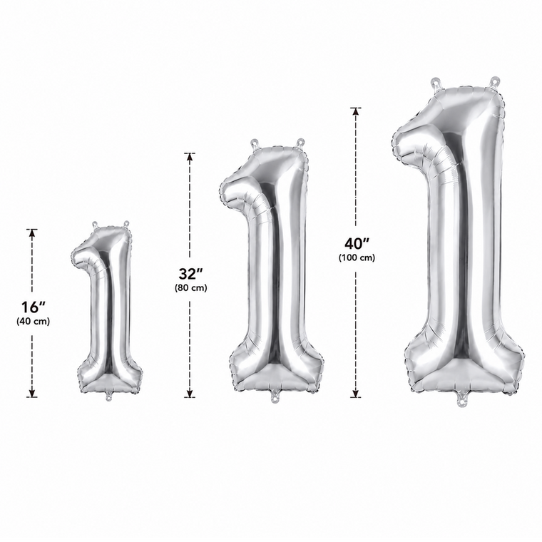 Parttyhub Foil Number Birthday Balloons - 16, 32, 40 Inches - Silver | BDAY | Pack 1